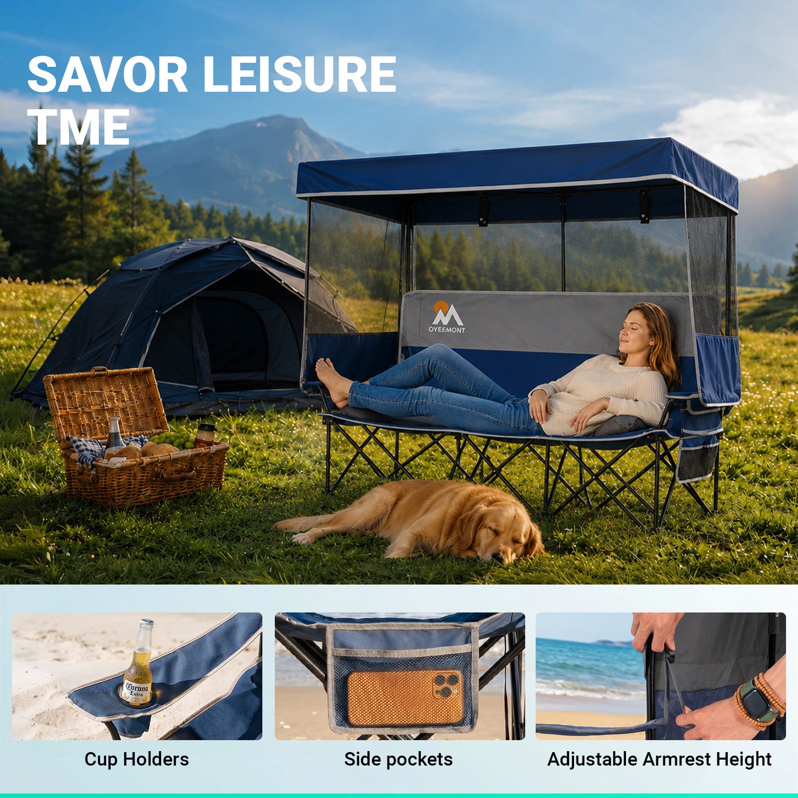 Overmont Double Camping Chair with Canopy