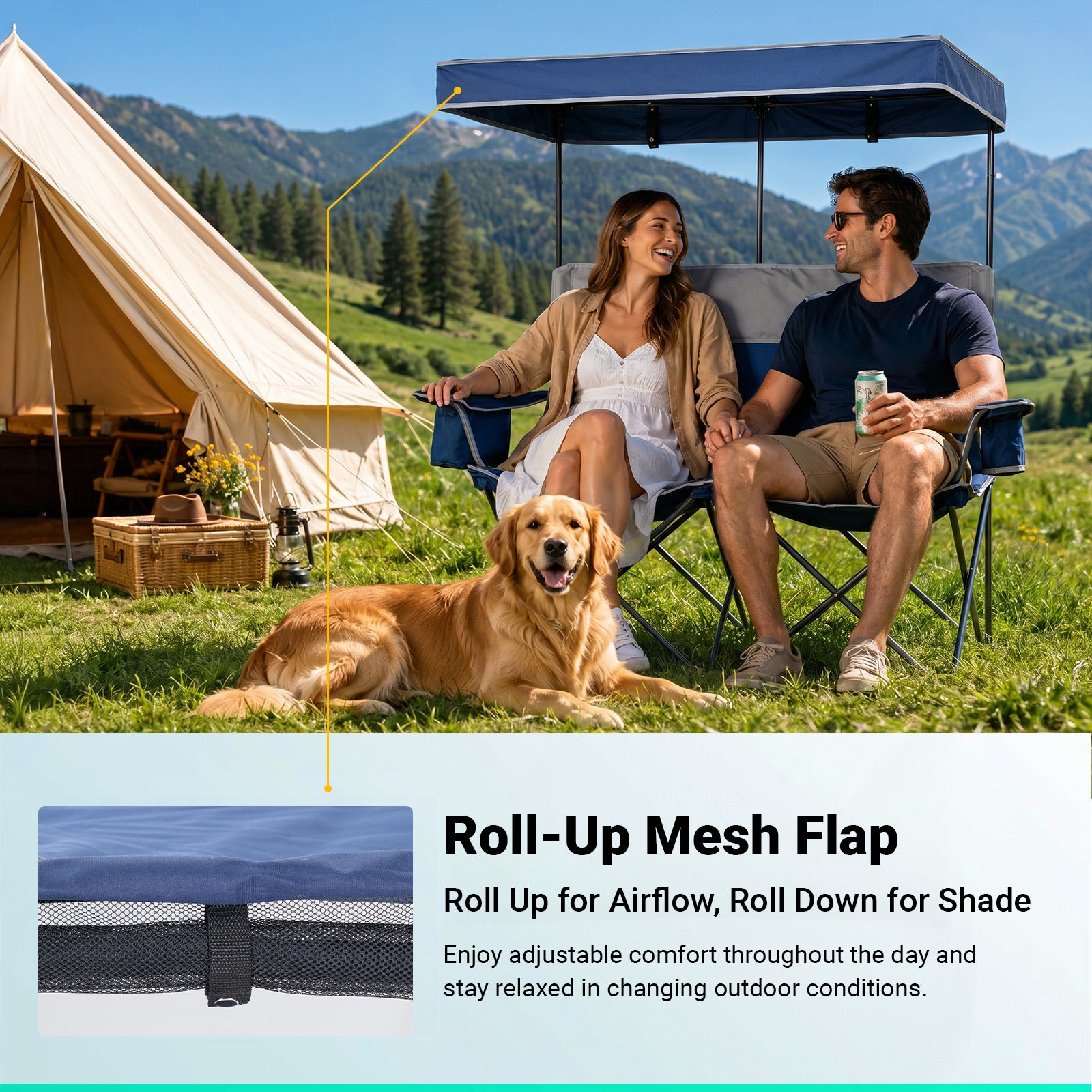 Overmont Double Camping Chair with Canopy