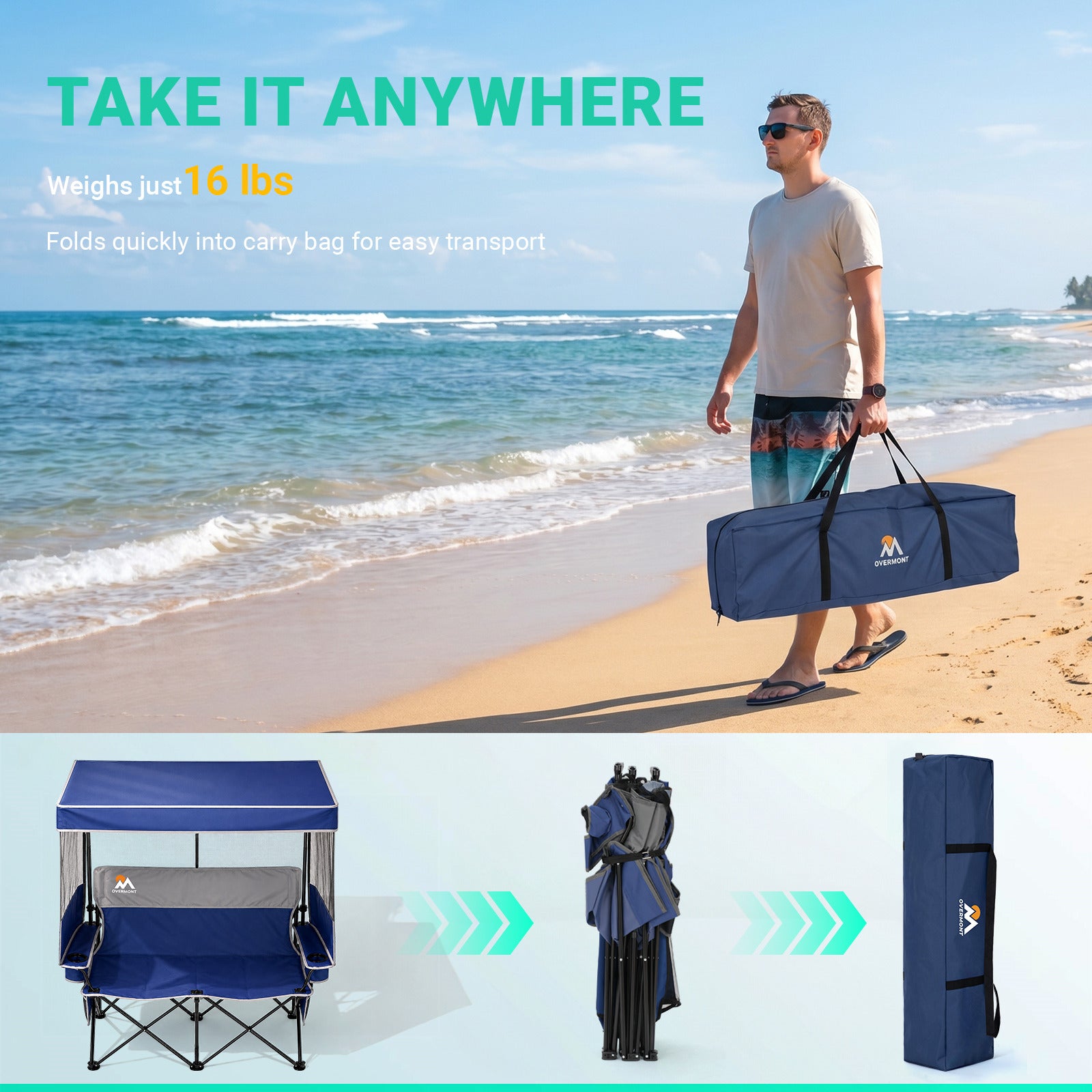 Overmont Double Camping Chair with Canopy