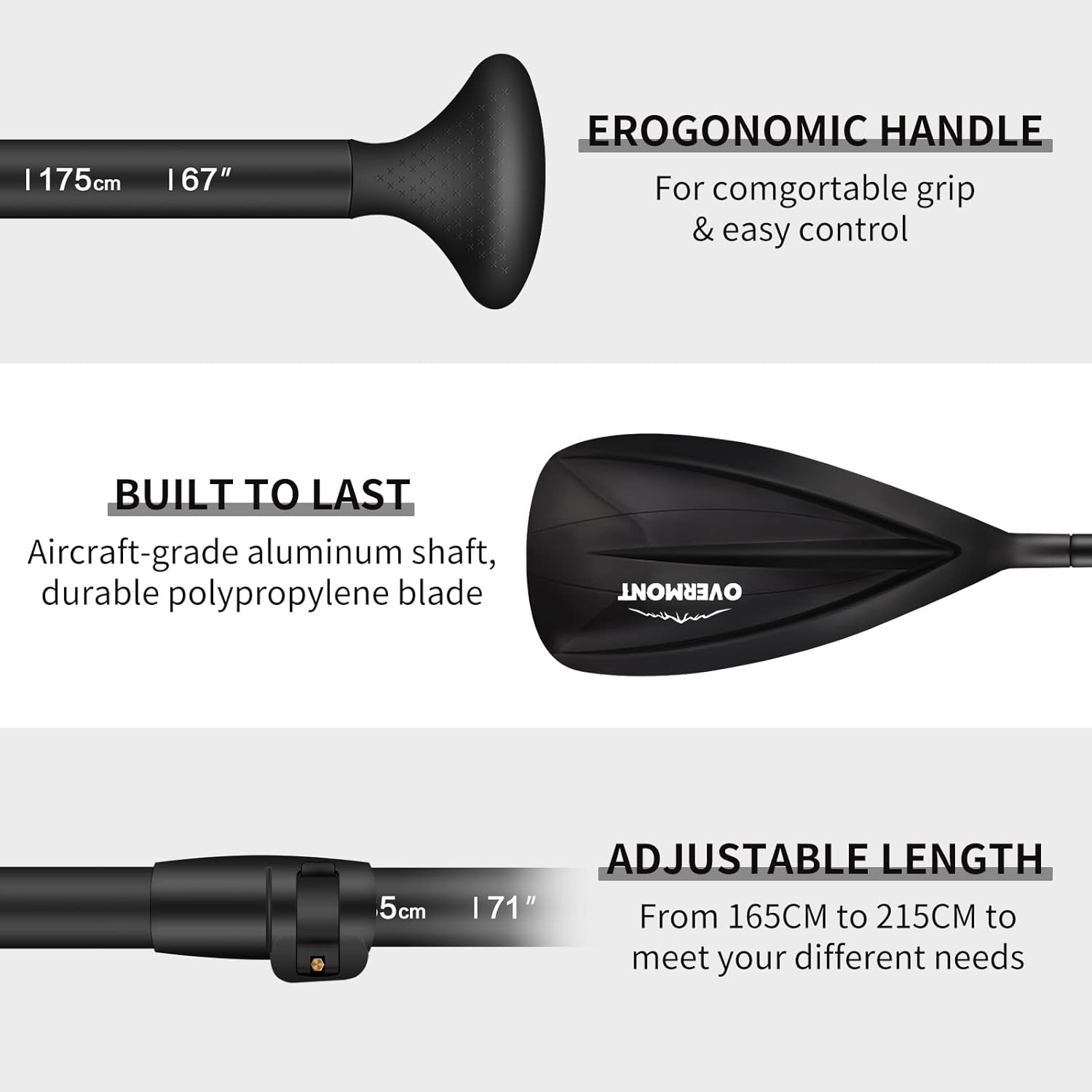 Pagaie de SUP réglable en alliage d'aluminium Overmont