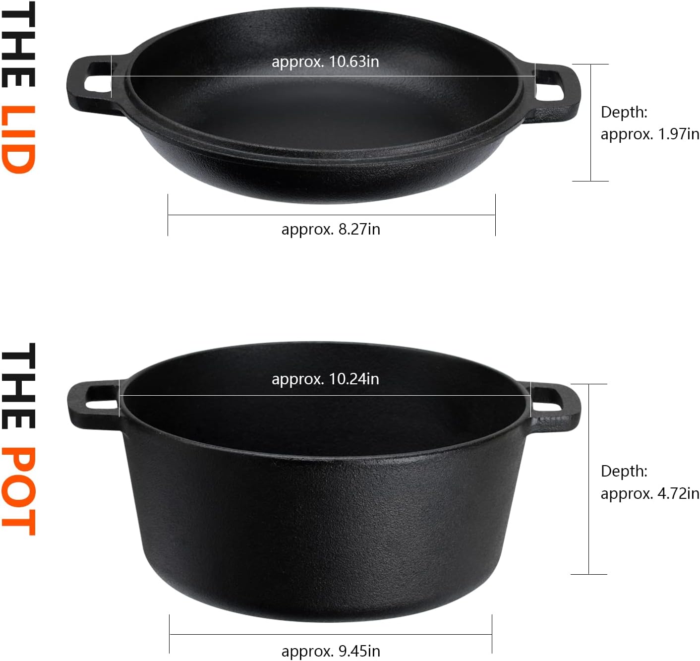 Overmont 2 in 1 Dutch Oven with Skillet Lid