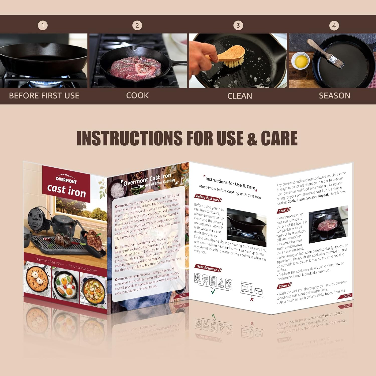 Overmont 2 in 1 Dutch Oven with Skillet Lid