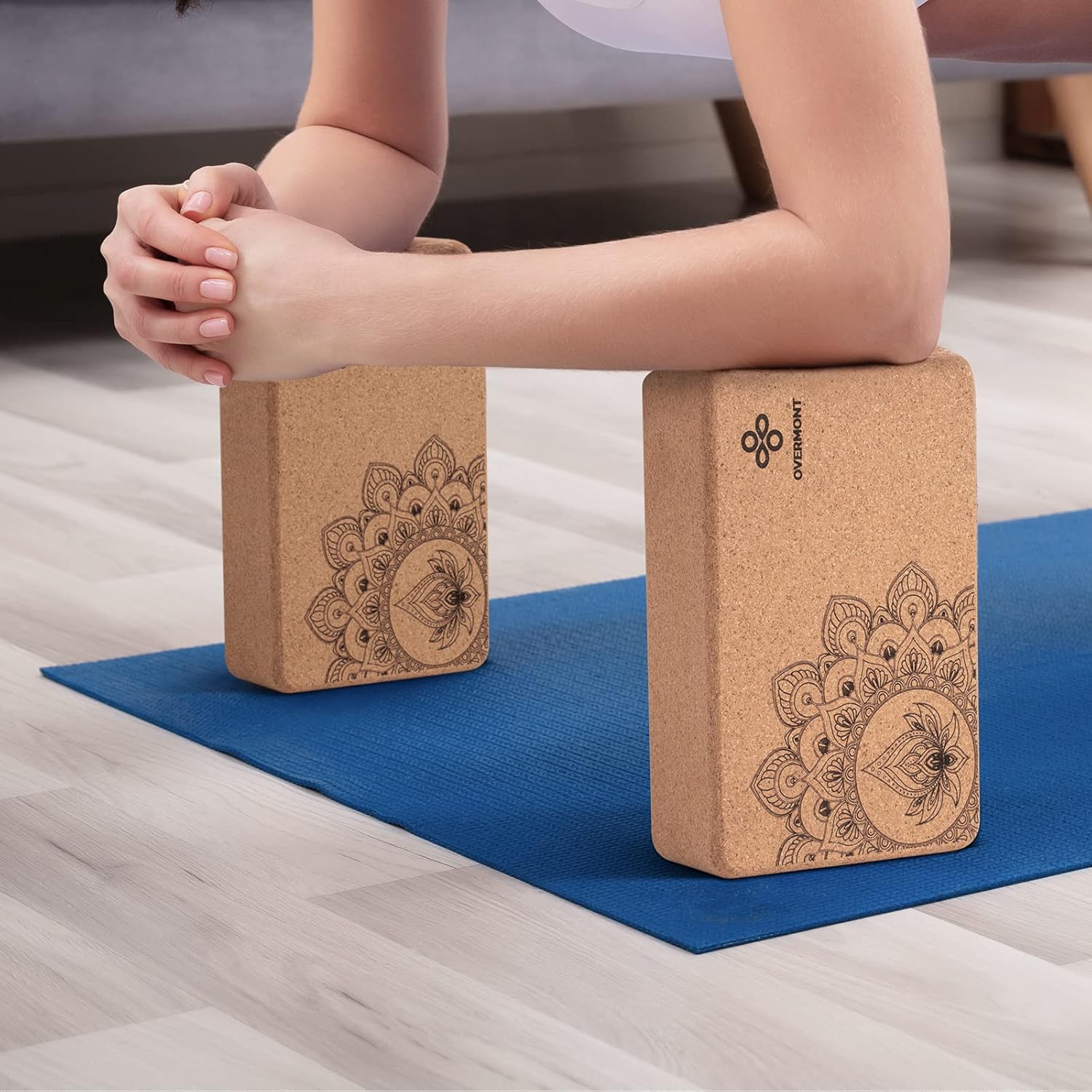 Overmont Cork Yoga Blocks 2 pack with 8ft Strap Set