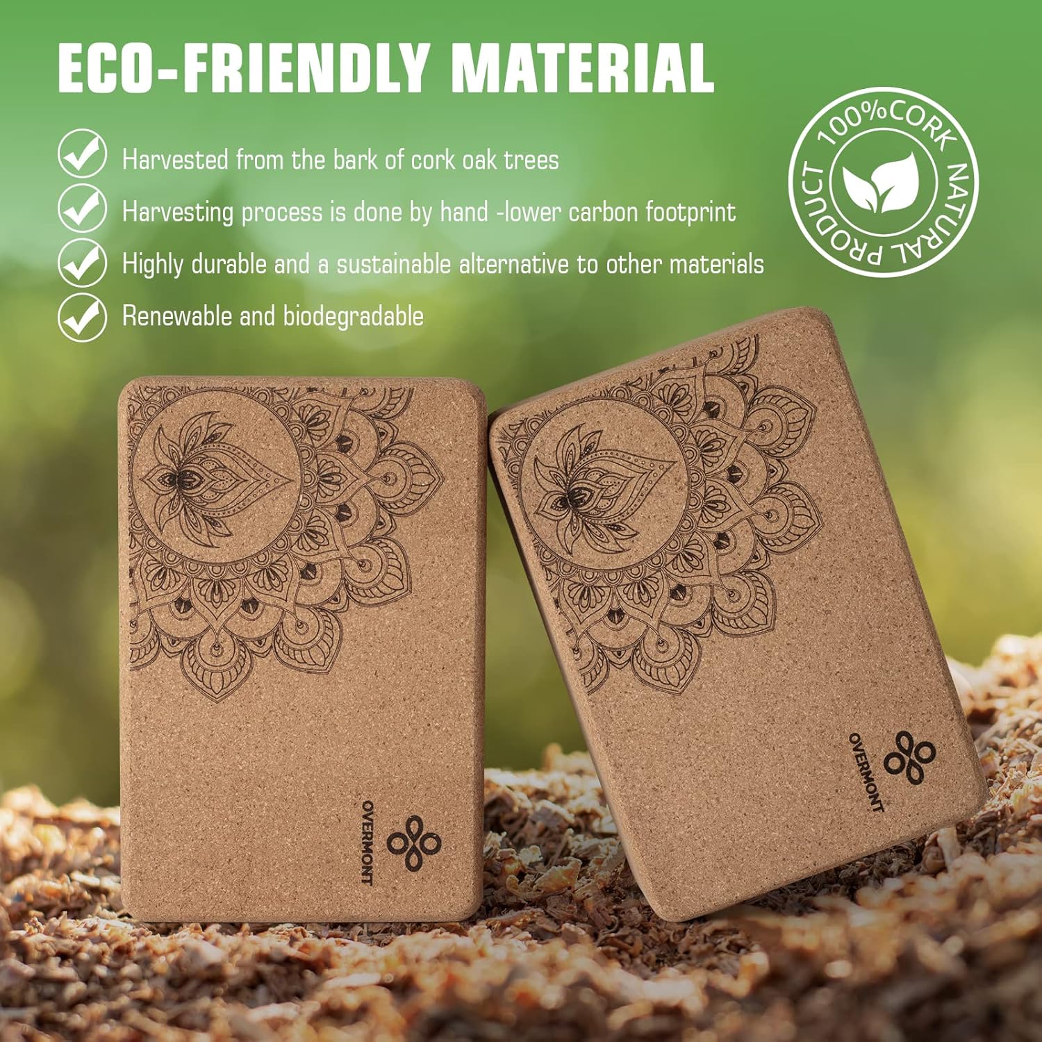 Overmont Cork Yoga Blocks 2 pack with 8ft Strap Set