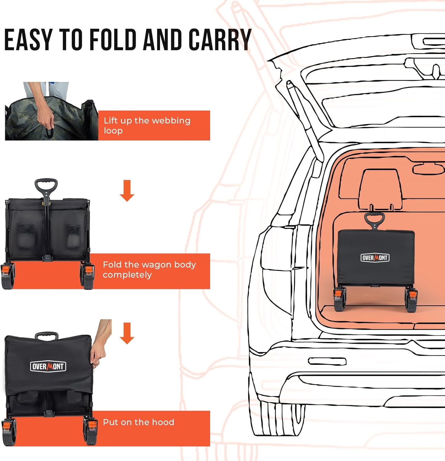 Overmont 200L Faltbarer zusammenklappbarer Wagen mit Heckklappe