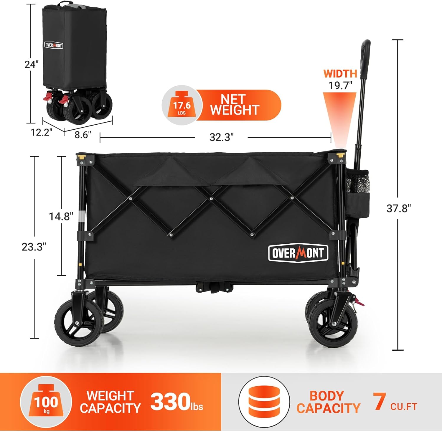 Overmont 200L ultrakompakter zusammenklappbarer Wagen