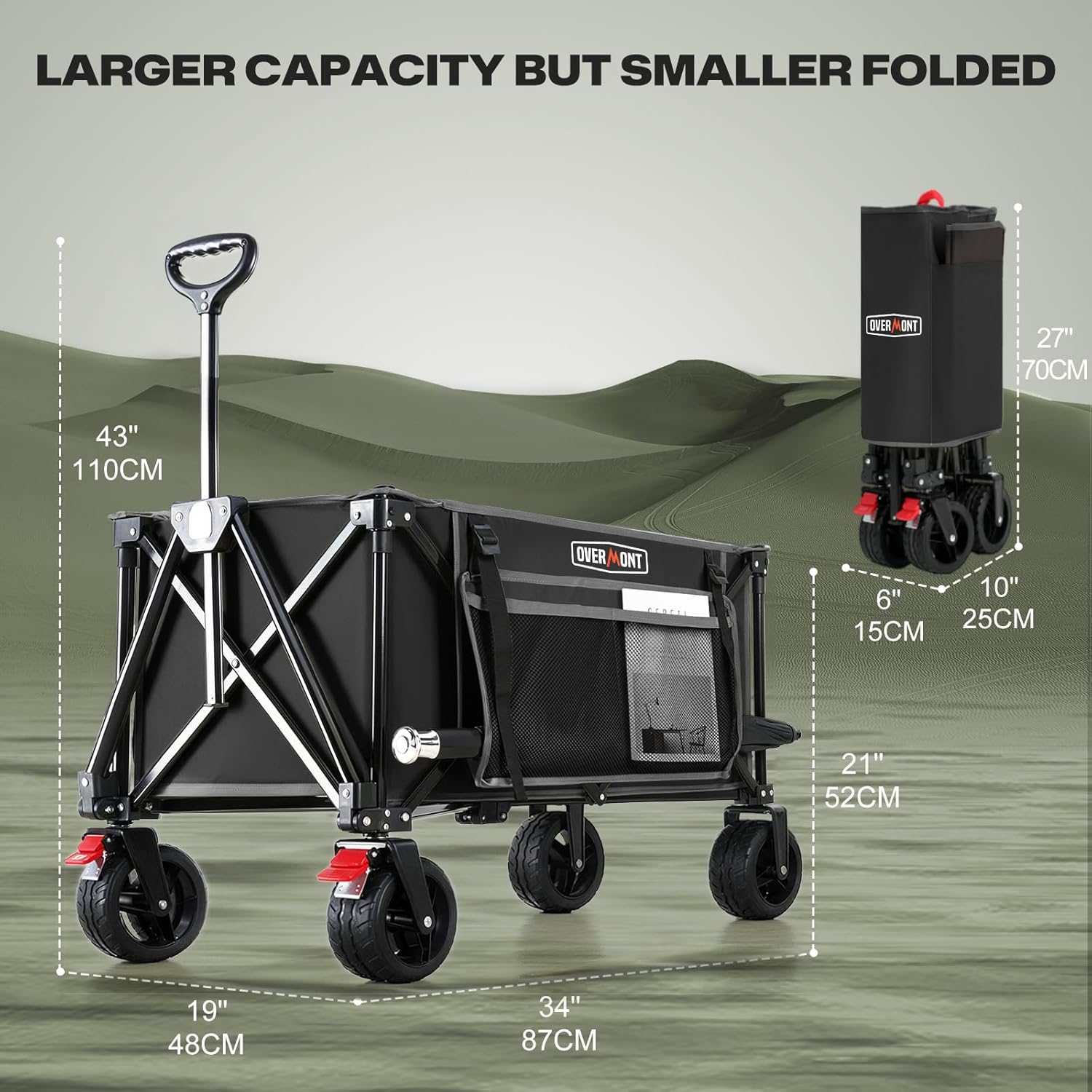 Overmont 220L zusammenklappbarer Wagen mit Rädern