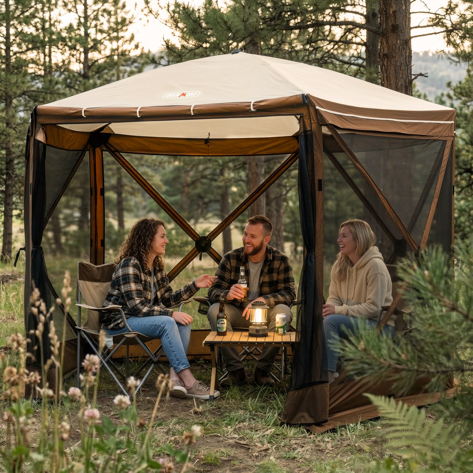 garden pop up tent Overmont Pop up Gazebo Screen Tent - Large Instant Screen House Tent with Netting Removable Wind Cloths Full Open Door Skylight