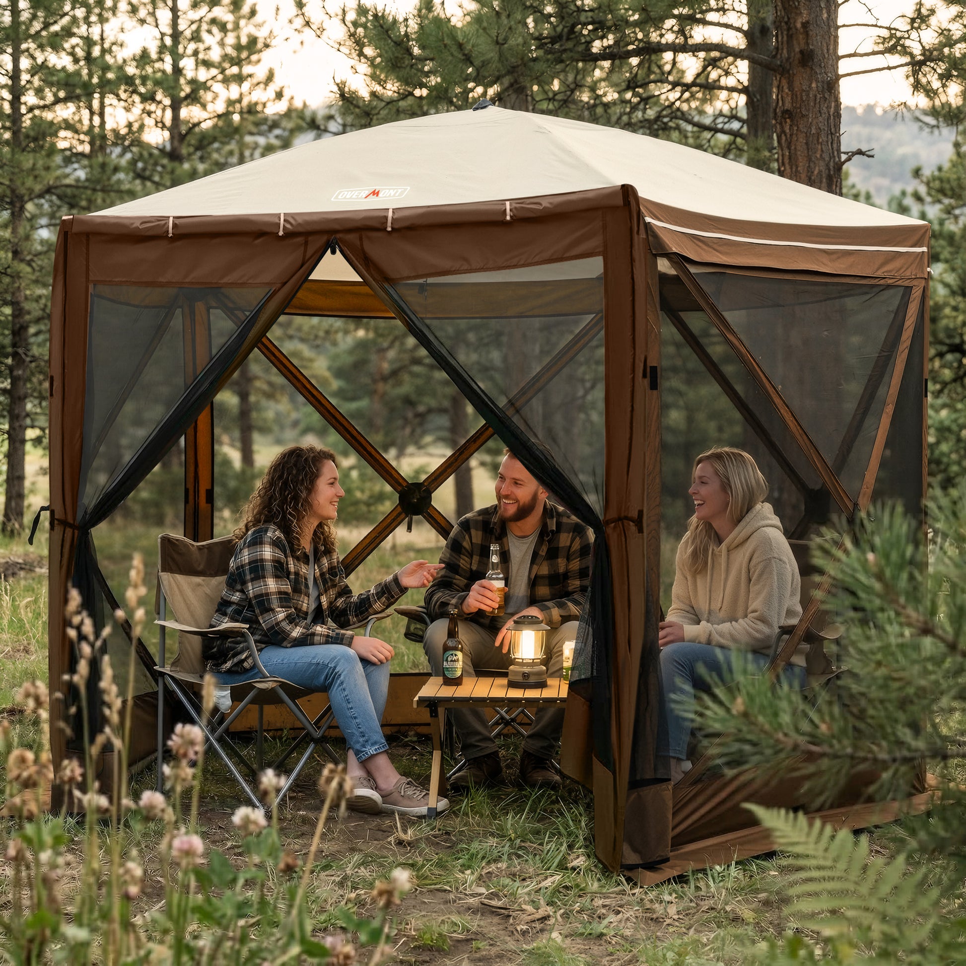Overmont Pop up Gazebo Screen Tent - Large Instant Screen House Tent | Netting Removable Wind Cloths Dual Open Door Skylight