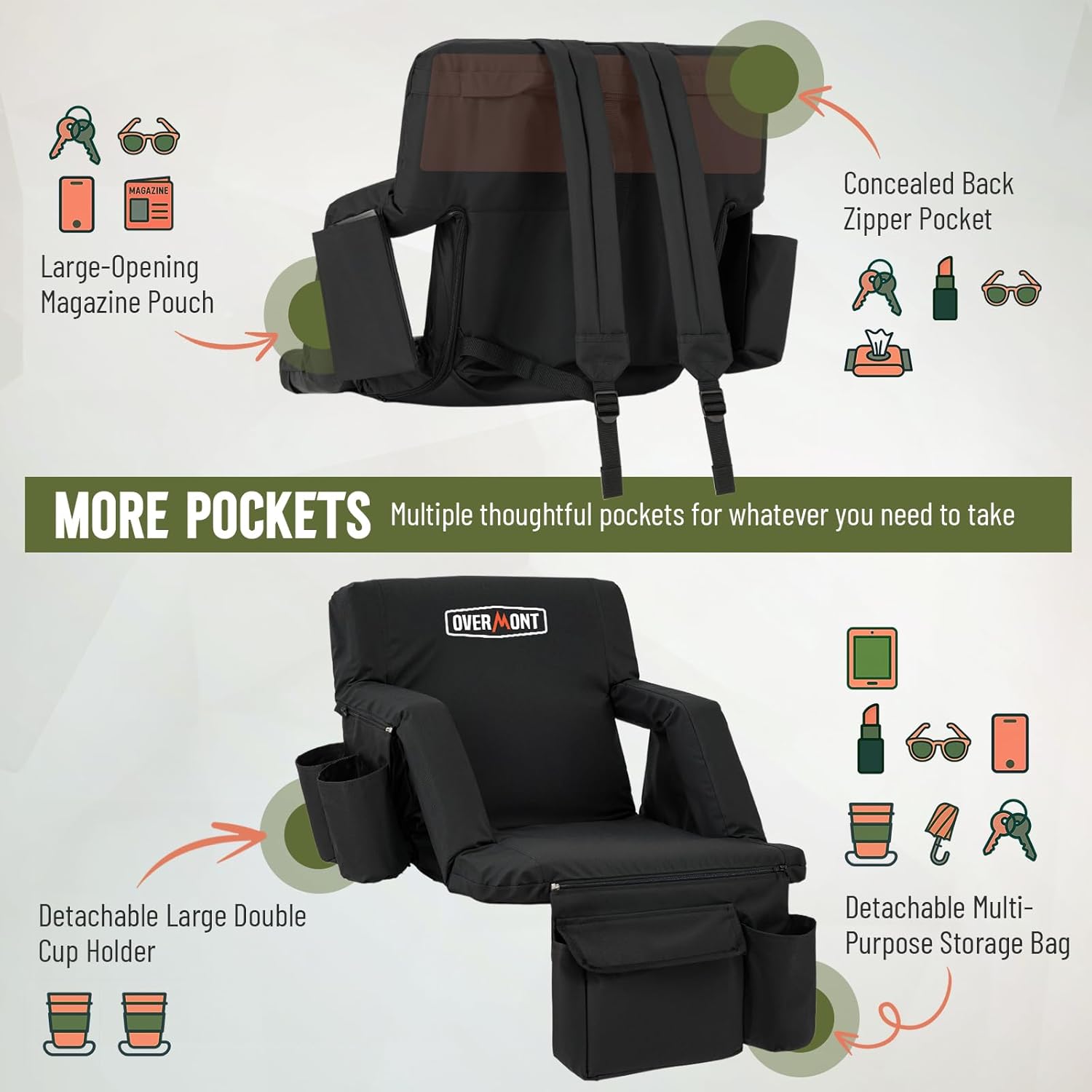 Overmont Stadium Seat with Back Support