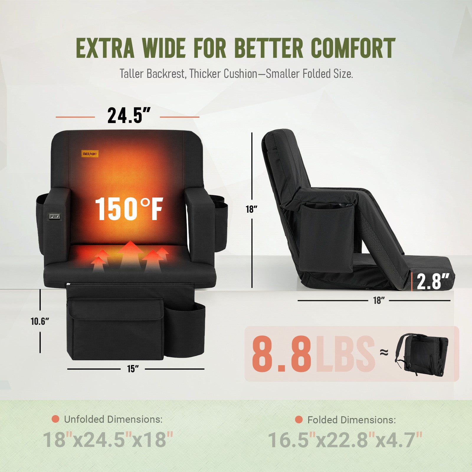 Overmont Heated Foldable Stadium Seat with Back Support