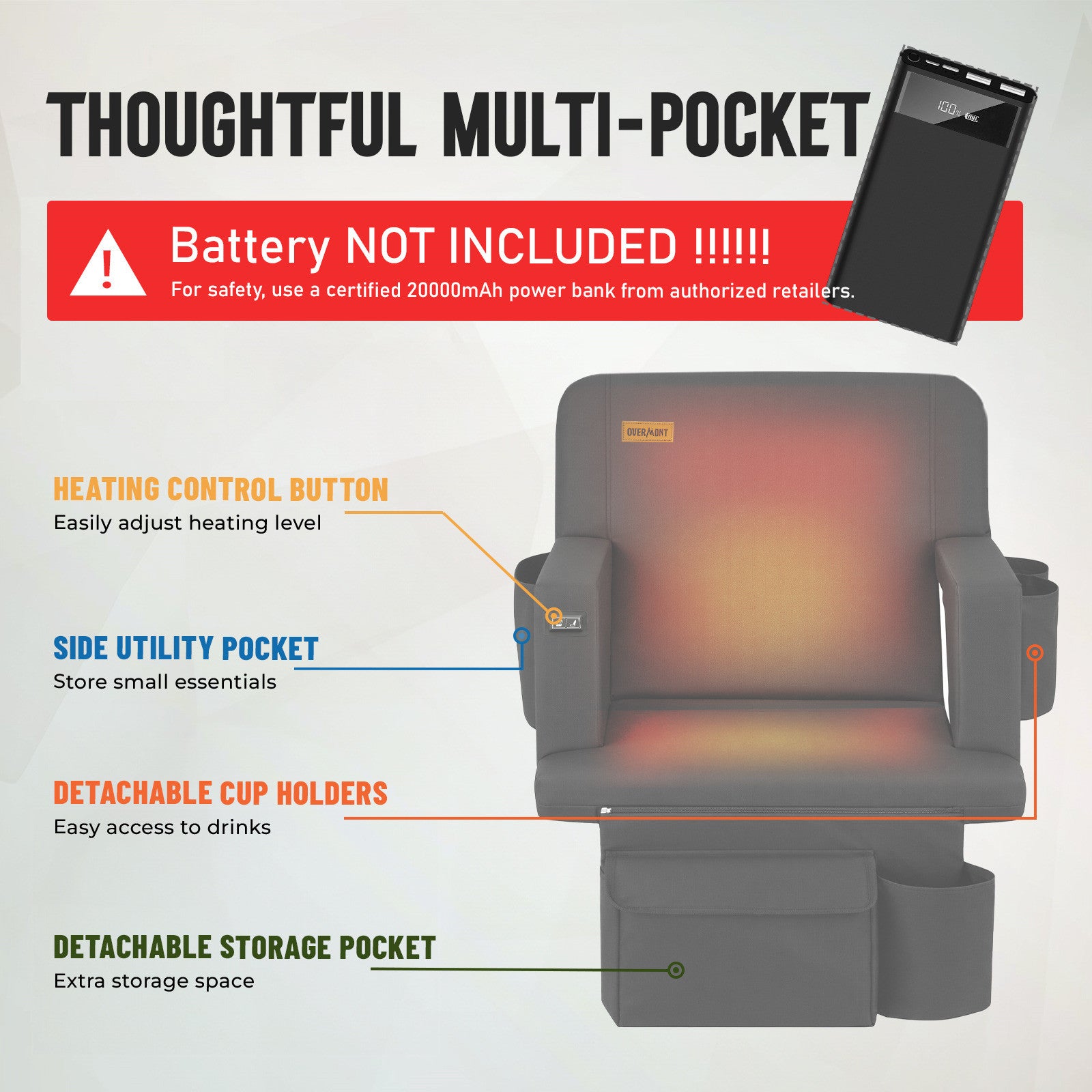 Overmont Heated Stadium Seat with Back Support