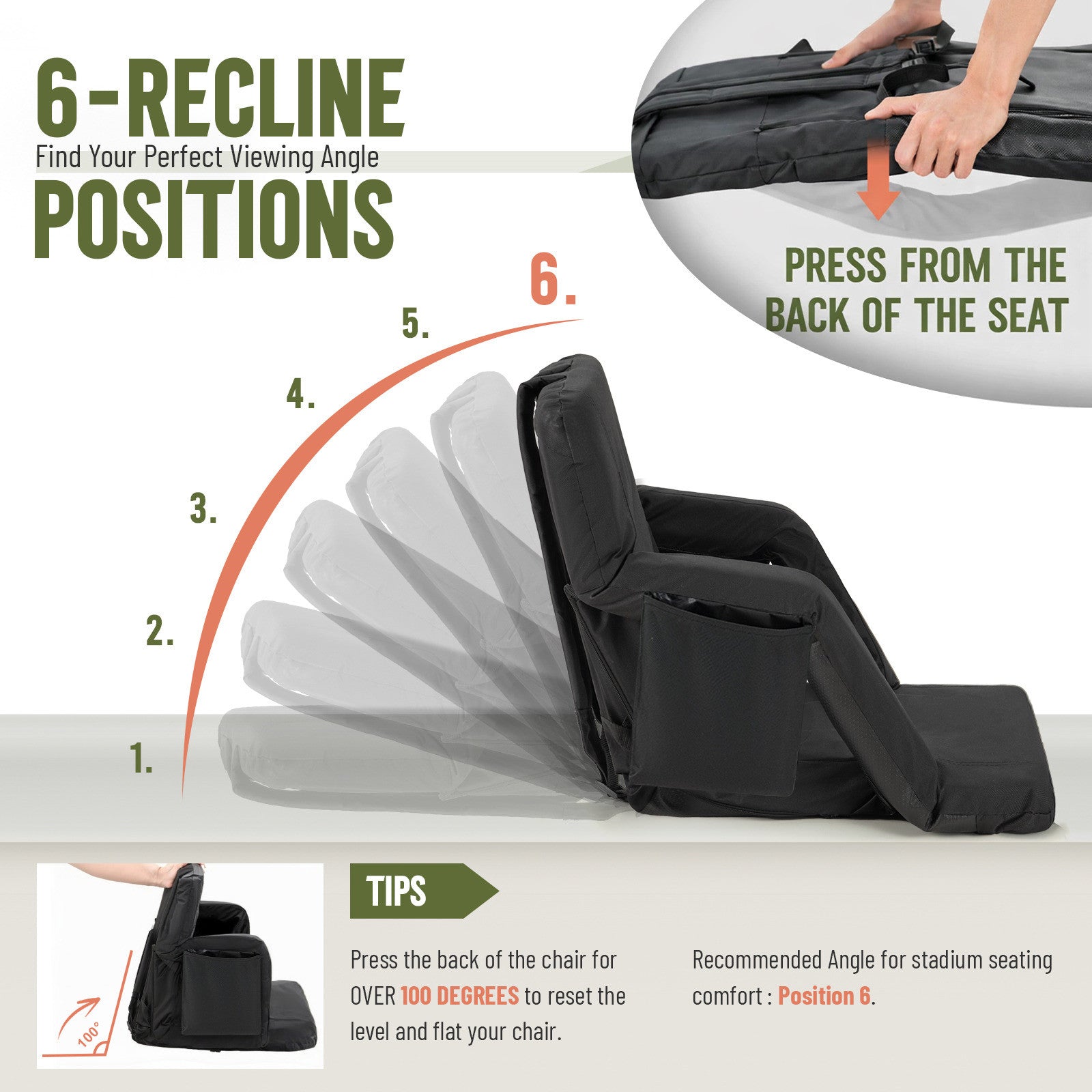 Overmont Heated Stadium Seat with Back Support