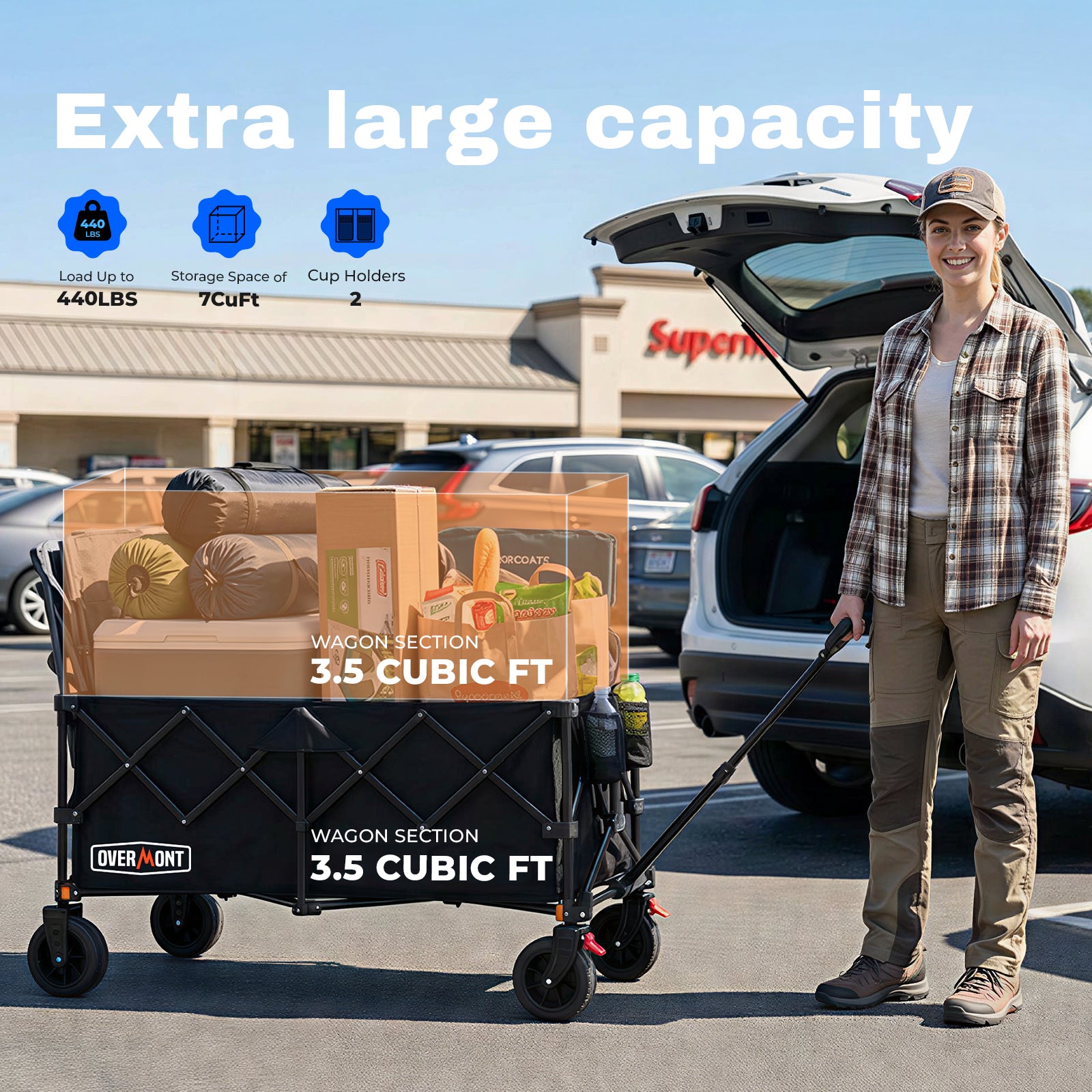Overmont 270L Extended Collapsible Wagon Cart