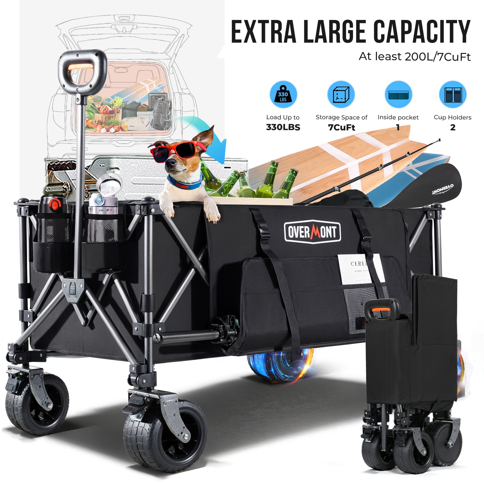 Overmont 200L Electric Collapsible Folding Wagon Cart