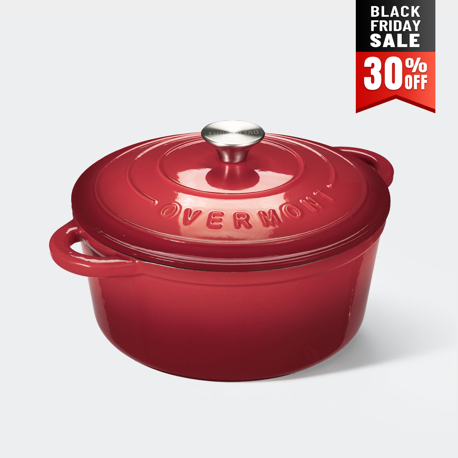 Overmont Enameled Cast Iron Dutch Oven in Cherry Red