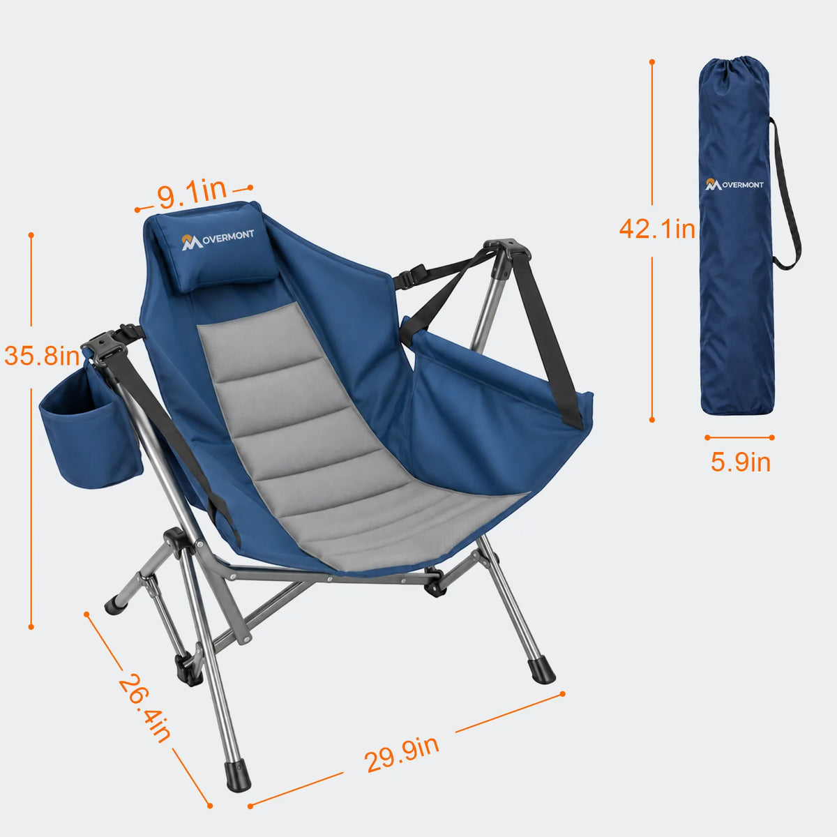 Overmont hammock chair dimensions and 42.1-inch carrying bag