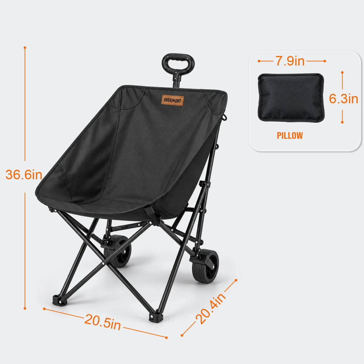 Overmont folding camping chair with wheels - product detail 10