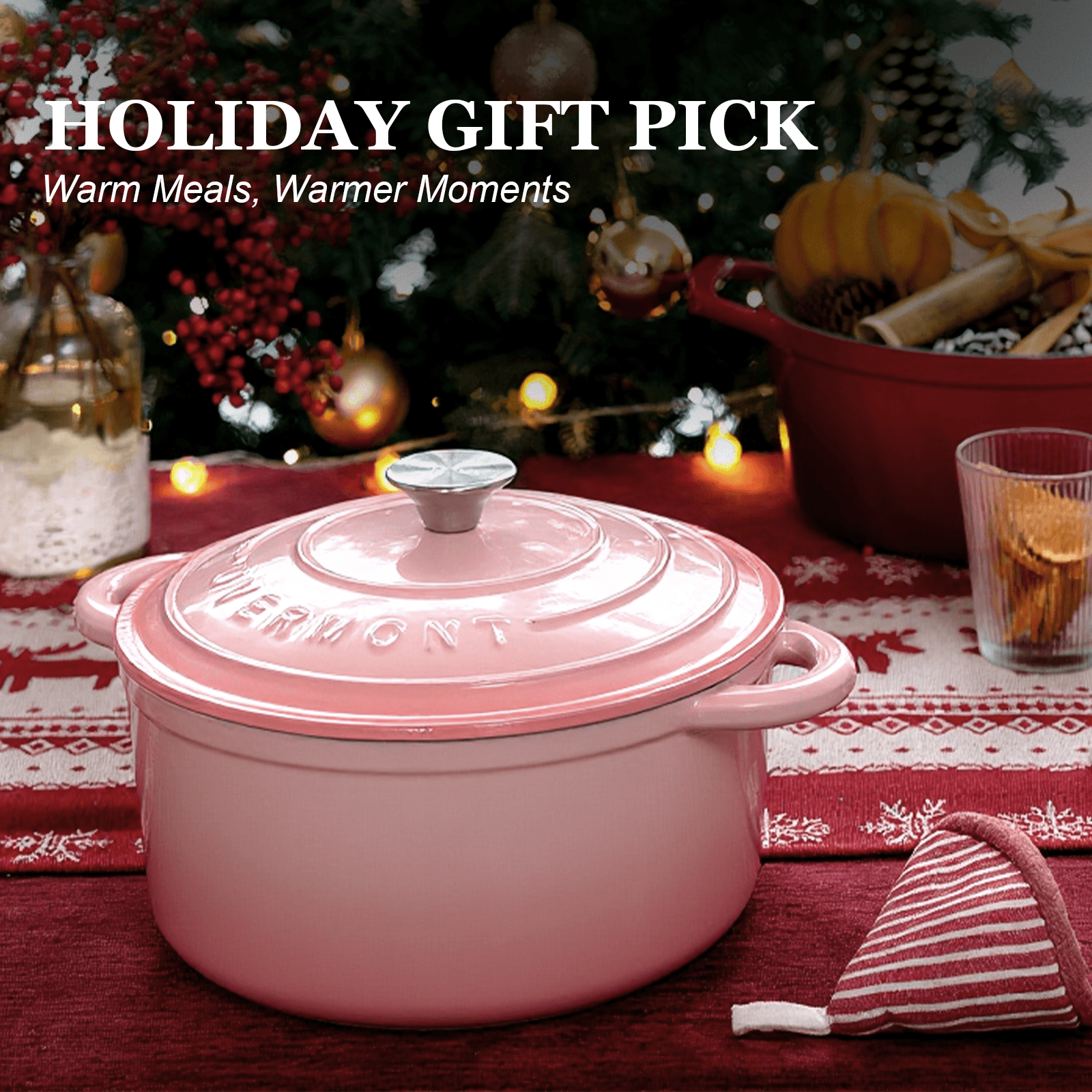 Overmont Enameled Cast Iron Dutch Oven in Pink