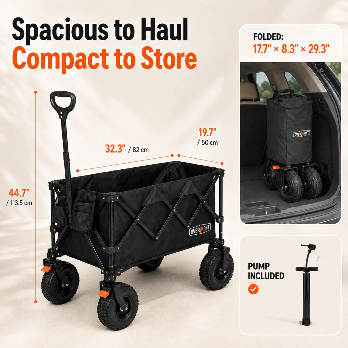 Overmont 200L Beach Wagon with 9" Big Pneumatic Rubber Wheels