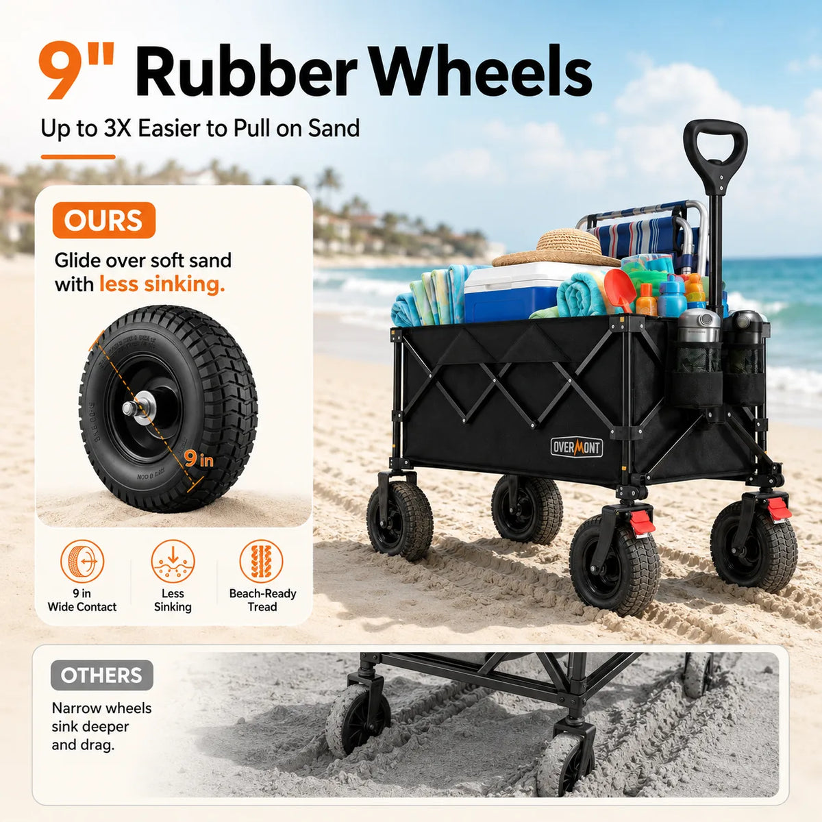 Overmont 200L Beach Wagon with 9" Big Pneumatic Rubber Wheels