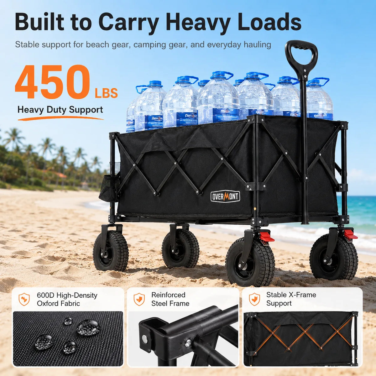 Overmont 200L Beach Wagon with 9" Big Pneumatic Rubber Wheels