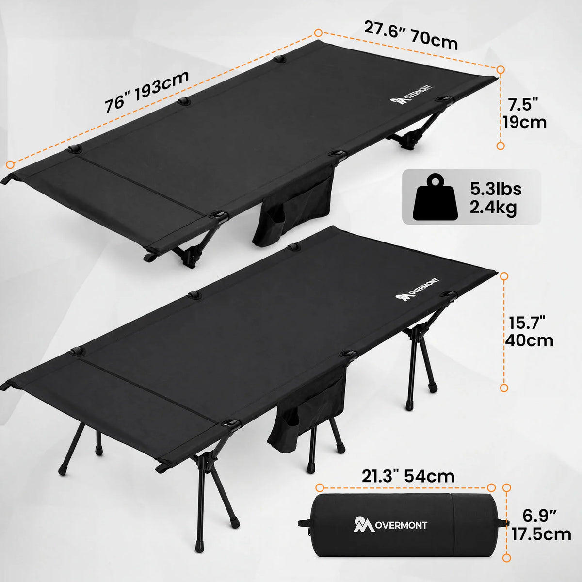 Overmont Portable Camping Cot - 7075 Aluminum Height Adjustable