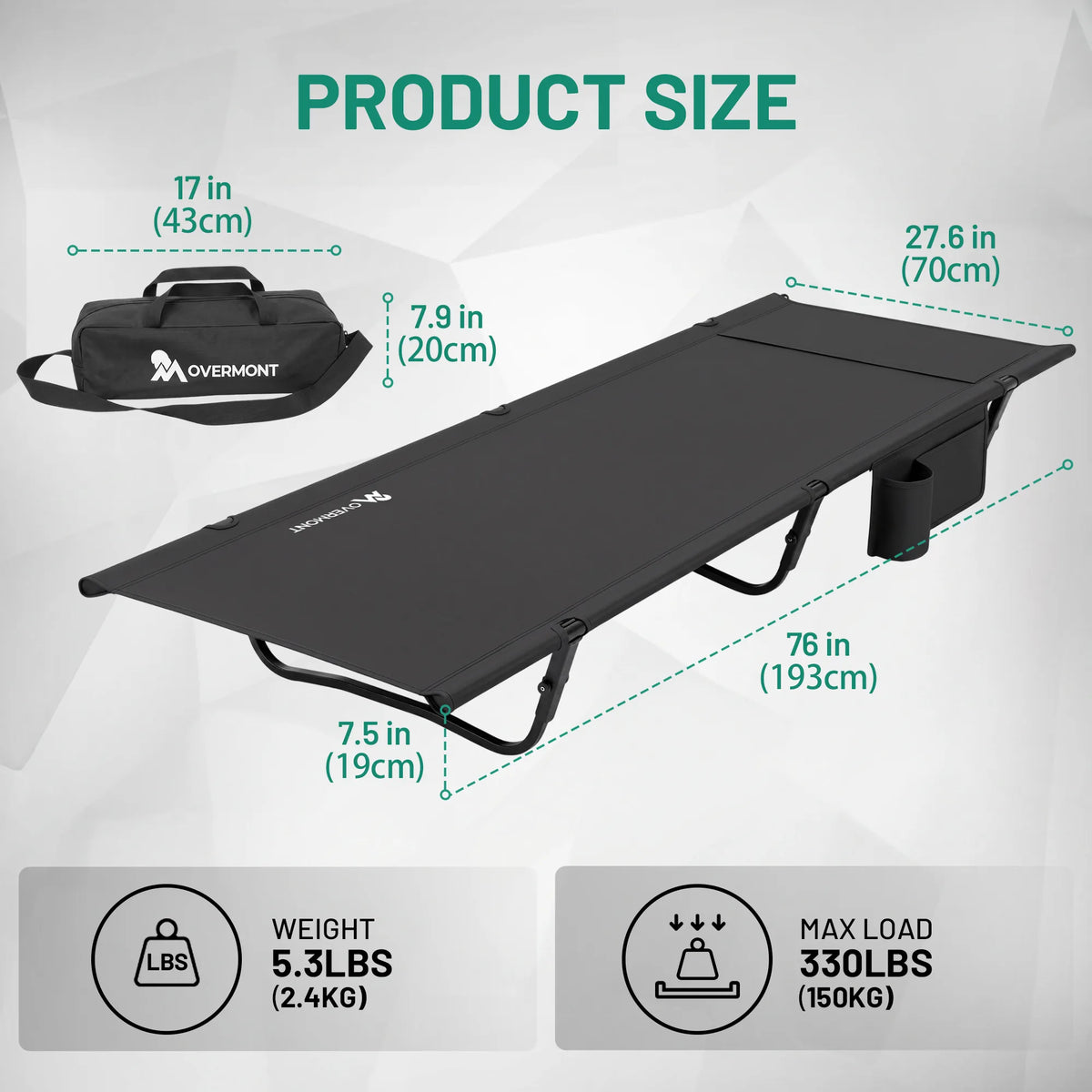 Overmont Portable Camping Cot - Ultralight with Pillow Pocket