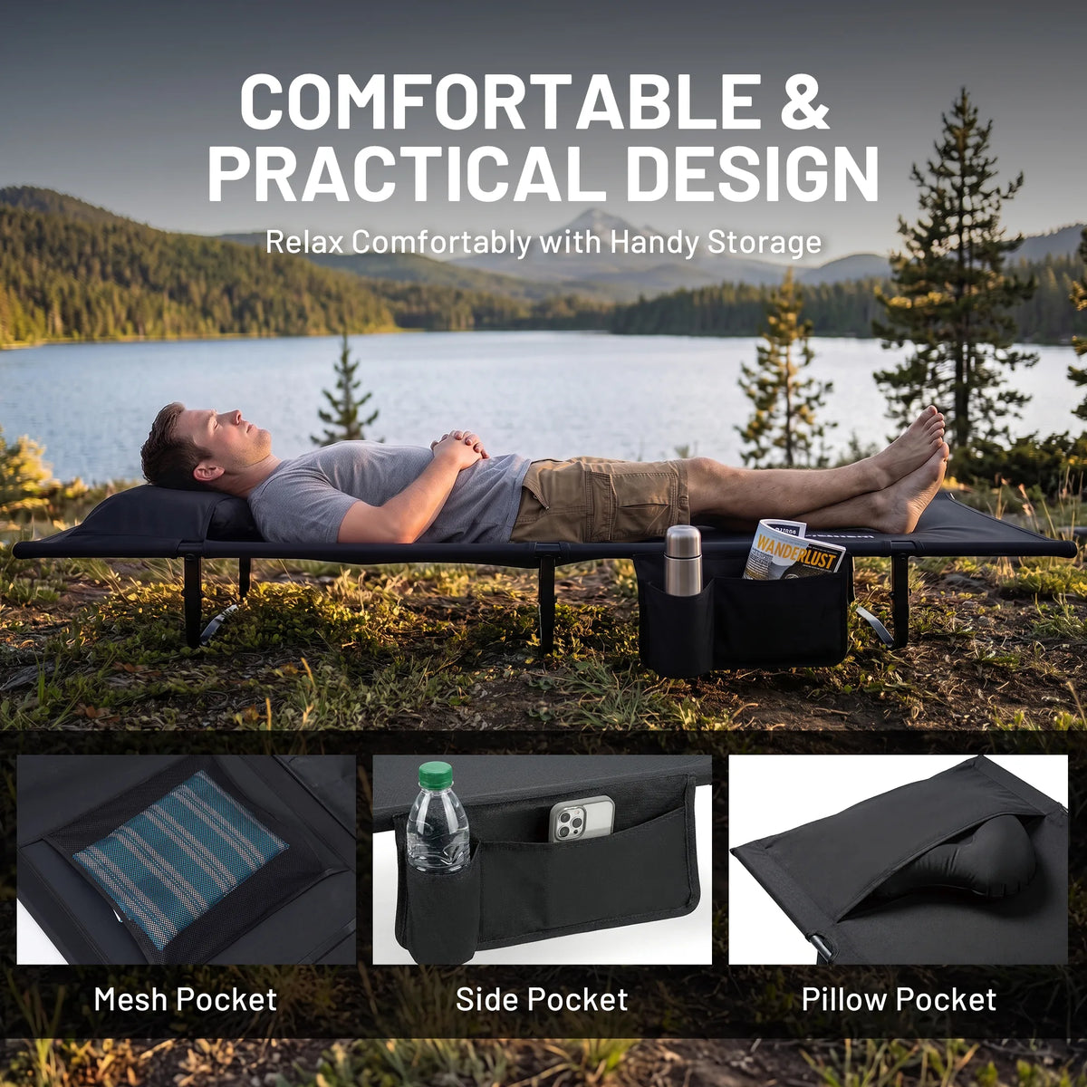 Overmont Portable Camping Cot - Ultralight with Pillow Pocket