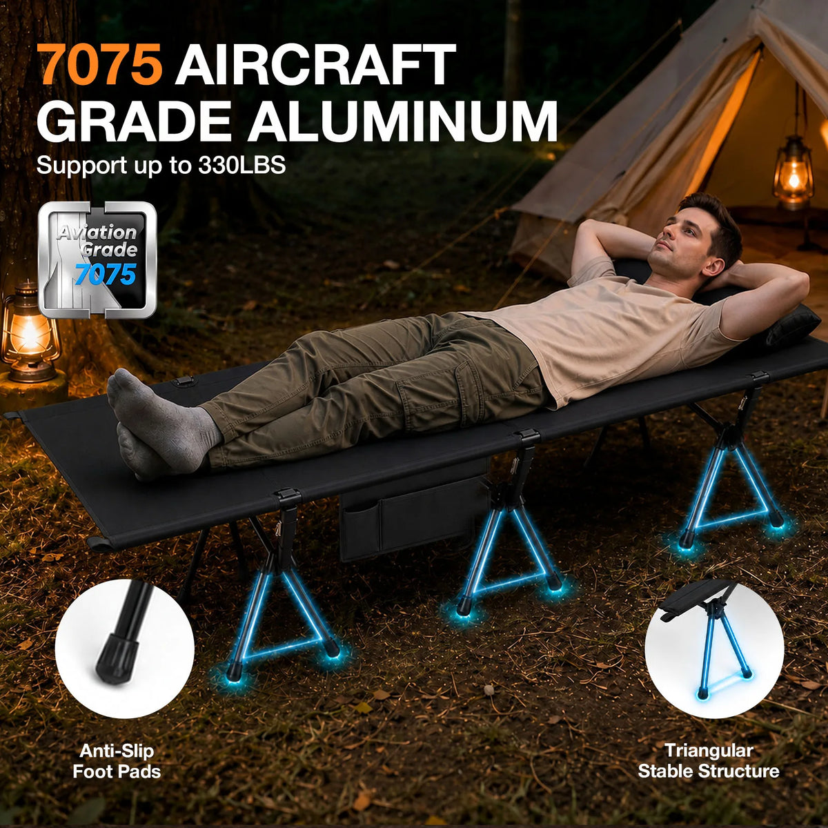 Overmont Portable Camping Cot - 7075 Aluminum Height Adjustable