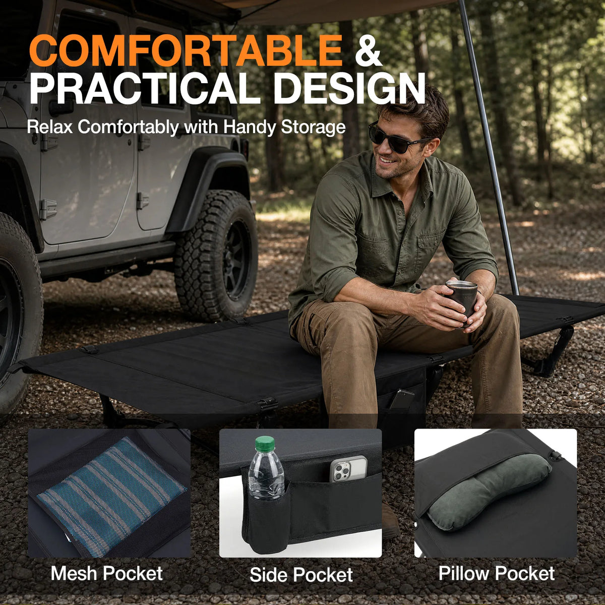 Overmont Portable Camping Cot - 7075 Aluminum Height Adjustable