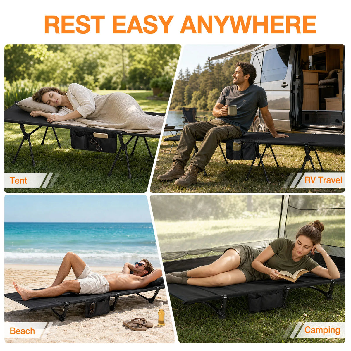 Overmont Portable Camping Cot - 7075 Aluminum Height Adjustable
