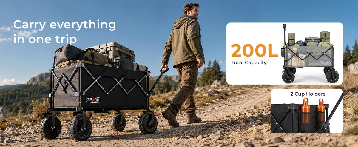 Overmont 200L Beach Wagon with 9" Big Pneumatic Rubber Wheels