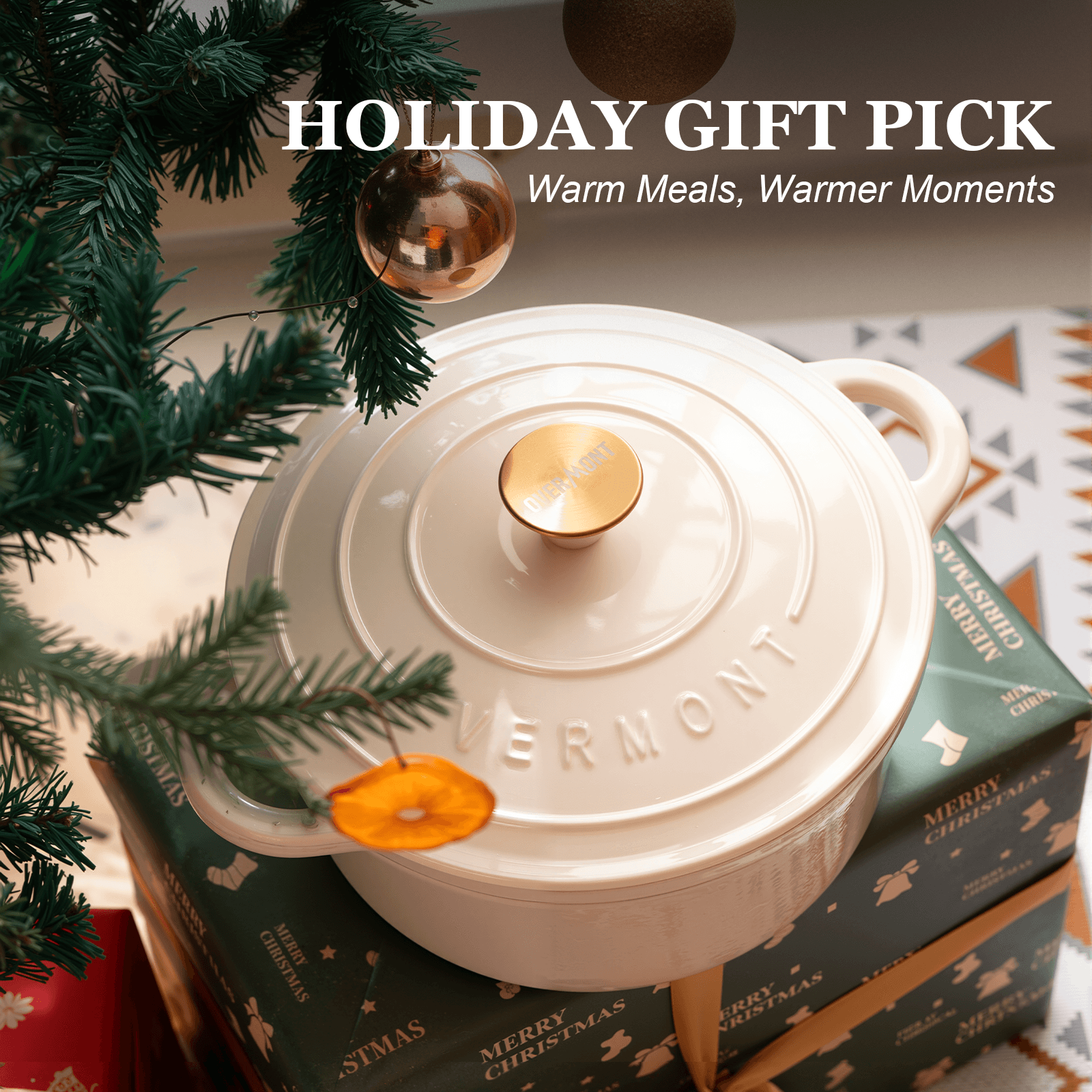 Overmont Enameled Cast Iron Dutch Oven in Cream White